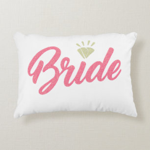 Modern Elegant Simple Bride Glittery Pink Diamond Accent Pillow