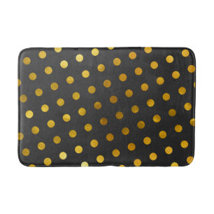Modern Elegant Simple Charcoal & Gold Polka Dots Bath Mat