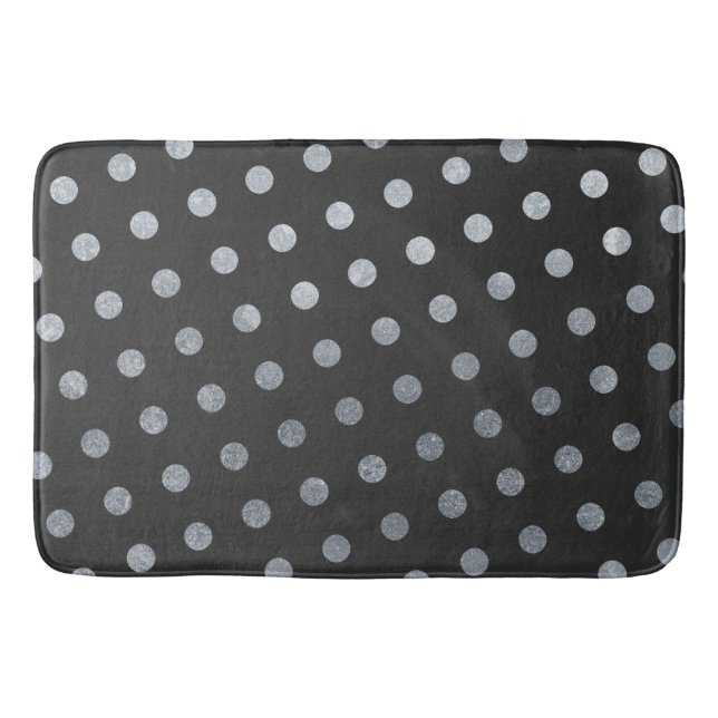  Modern Elegant Simple Charcoal Silver Polka Dots  Bath Mat (Front)