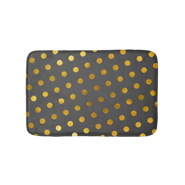  Modern Elegant Simple Classy Grey Gold Polka Dots Bath Mat (Front)