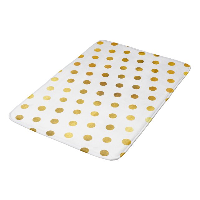 Modern Elegant Simple Classy White Gold Polka Dots Bath Mat (Angled)