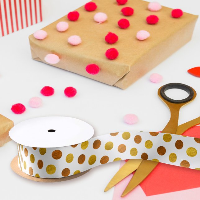 Modern Elegant Simple Classy White Gold Polka Dots Satin Ribbon (Creator Uploaded)