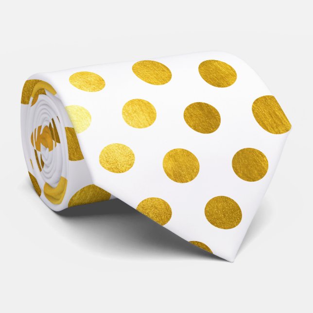 Modern Elegant Simple Classy White Gold Polka Dots Tie (Rolled)