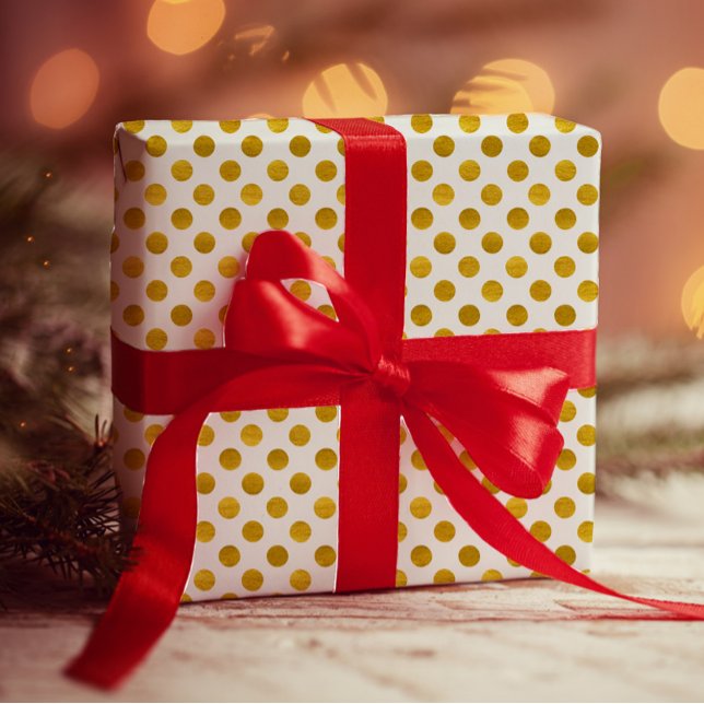 Modern Elegant Simple Classy White Gold Polka Dots Wrapping Paper (Creator Uploaded)