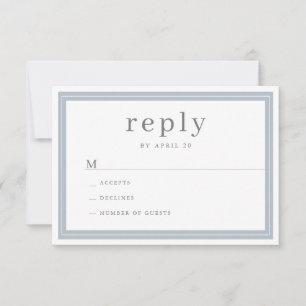 Modern Elegant Simple Dusty Blue Border Wedding RSVP Card