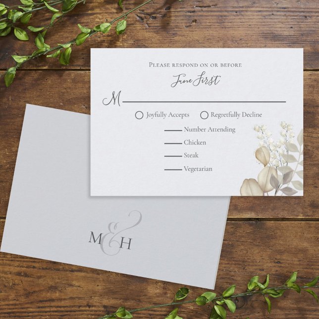Modern Elegant Simple Foliage Ivory Meal Choice RSVP Card (Creator Uploaded)