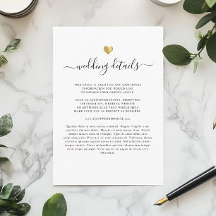 Modern Elegant Simple Gold Heart Wedding Details Enclosure Card