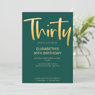 Modern Elegant Simple Green 30th Birthday Party Invitation