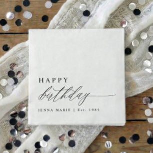 Modern Elegant Simple Happy Birthday Script Napkin