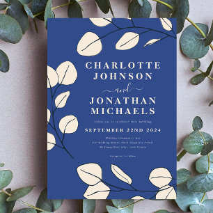 Modern Elegant Simple Leaves Blue  Invitation