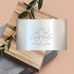 Modern Elegant Simple Lotus Silver Metallic Business Card
