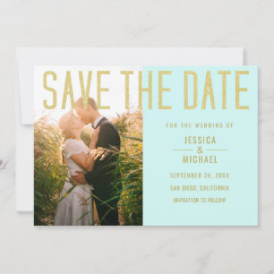 Modern Elegant Simple Mint Turquoise Photo Wedding Save The Date