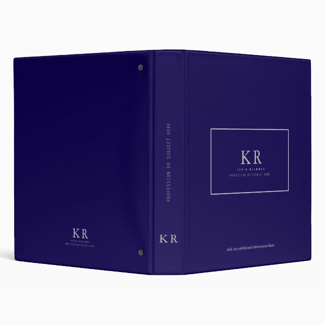 Modern Elegant Simple Monogram dark blue Binder (Background)