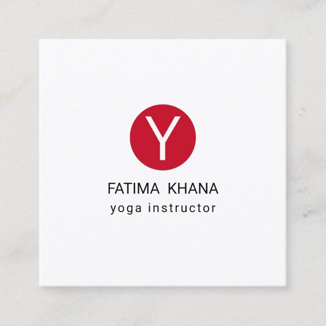 Modern Elegant Simple Monogrammed  Red Yoga Square Business Card (Front)