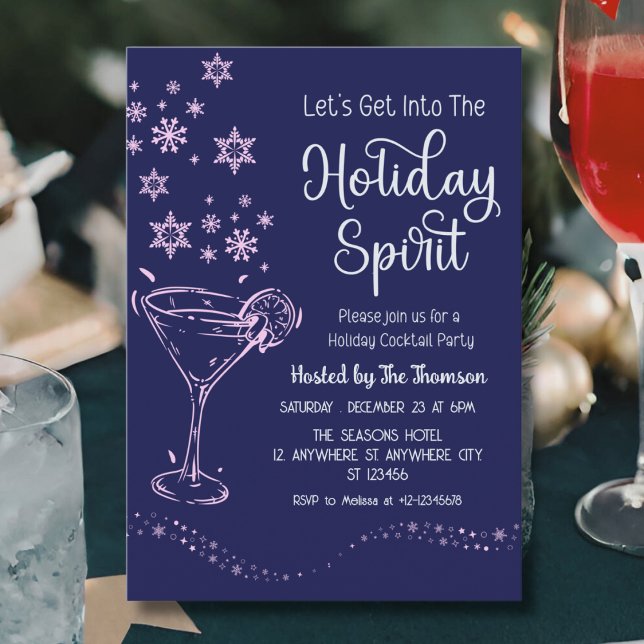 Modern Elegant Simple Navy Pink Holiday Cocktail  Invitation (Creator Uploaded)