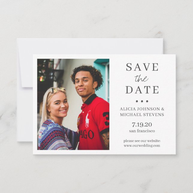 Modern elegant simple photo wedding save the date (Front)