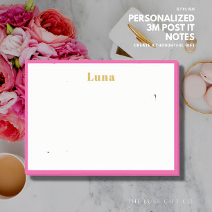 Modern Elegant Simple Pink Border Gold Retro Post-it Notes