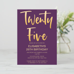 Modern Elegant Simple Purple 25TH Birthday Party Invitation