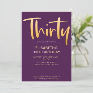 Modern Elegant Simple Purple 30th Birthday Party Invitation