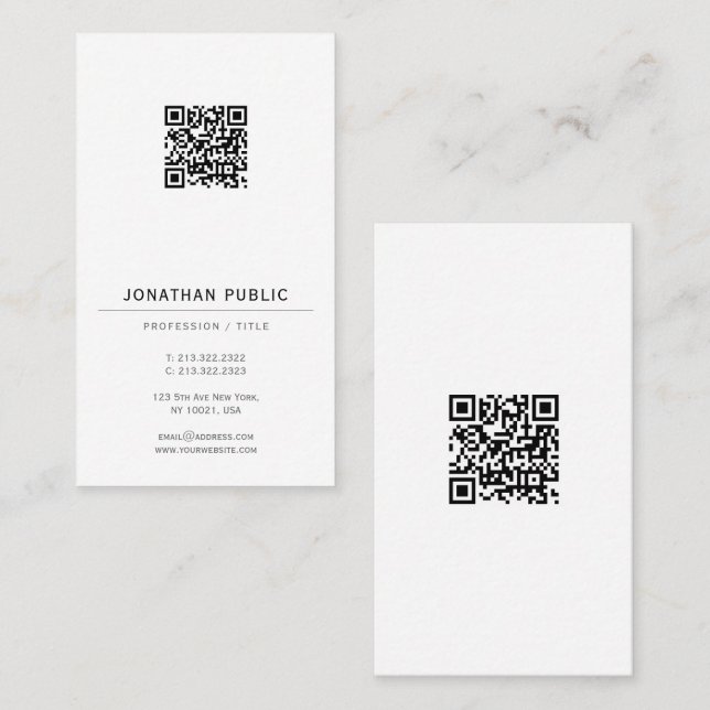 Modern Elegant Simple QR Code Template Vertical Business Card (Front/Back)
