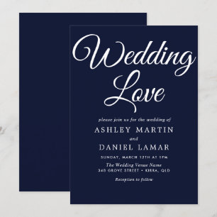 Modern Elegant Simple Script Navy & White Wedding Invitation