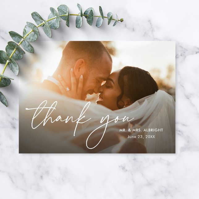 Modern Elegant Simple Script Two Photo Wedding Thank You Card (Creator Uploaded)