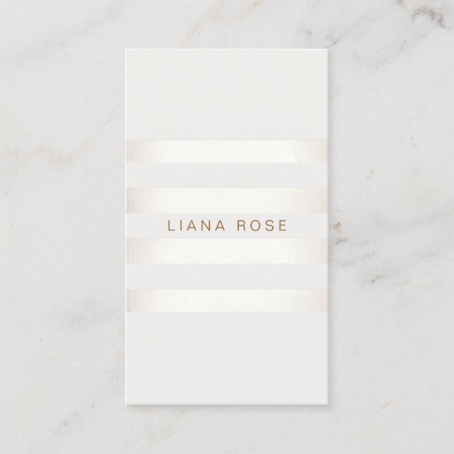 Modern Elegant Simple Silver White Striped Business Card (Front)
