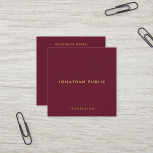 Modern Elegant Simple Template Gold Text Burgundy Square Business Card