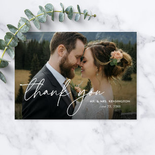 Modern Elegant Simple Two Photo Wedding Thank You Card