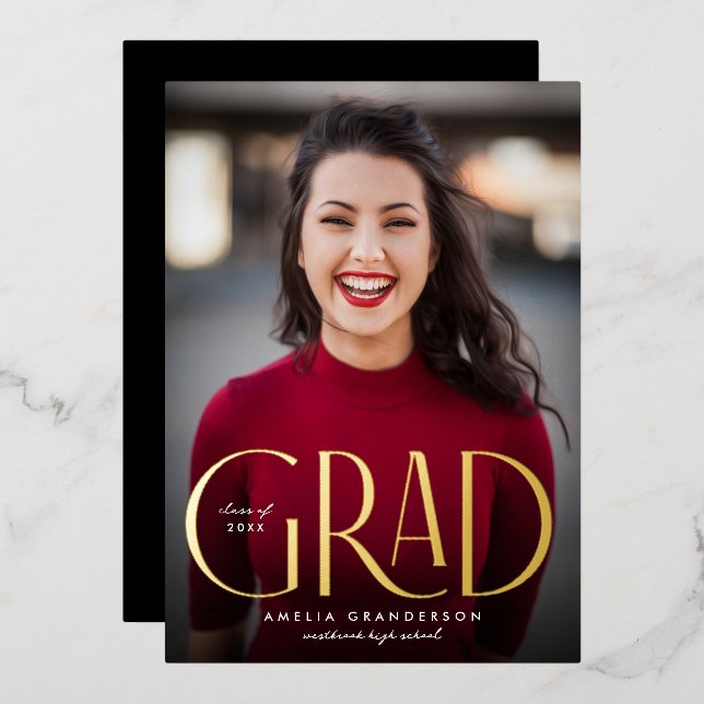 Modern Elegant Simple Type Photo Graduation (Front/Back)