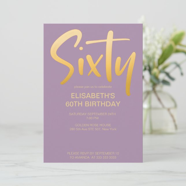 Modern Elegant Simple Violet 60th Birthday Party Invitation (Standing Front)