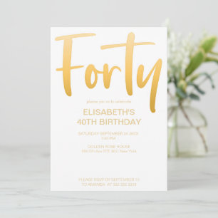 Modern Elegant Simple White 40th Birthday Party Invitation