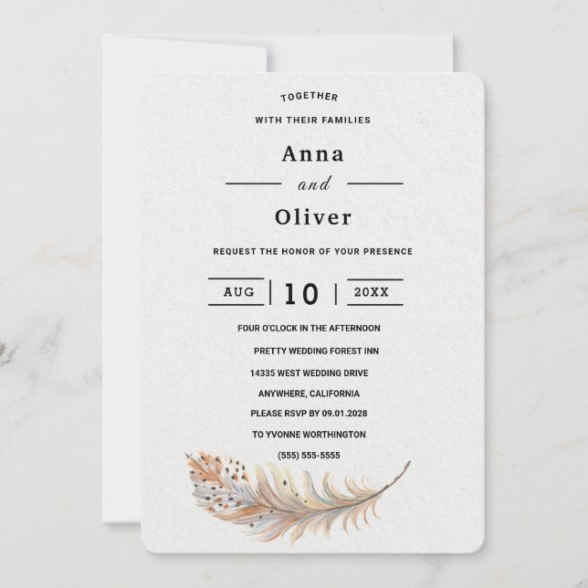 Modern elegant simple white customizable wedding invitation (Front)