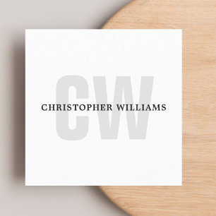 Modern Elegant Simple White Monogram Consultant Square Business Card