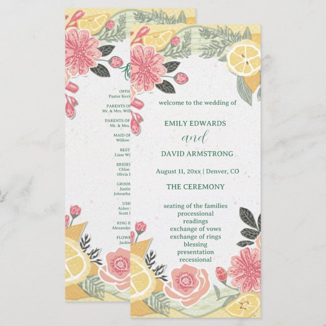 Modern Elegant SimpleFloral  Wedding Program (Front/Back)