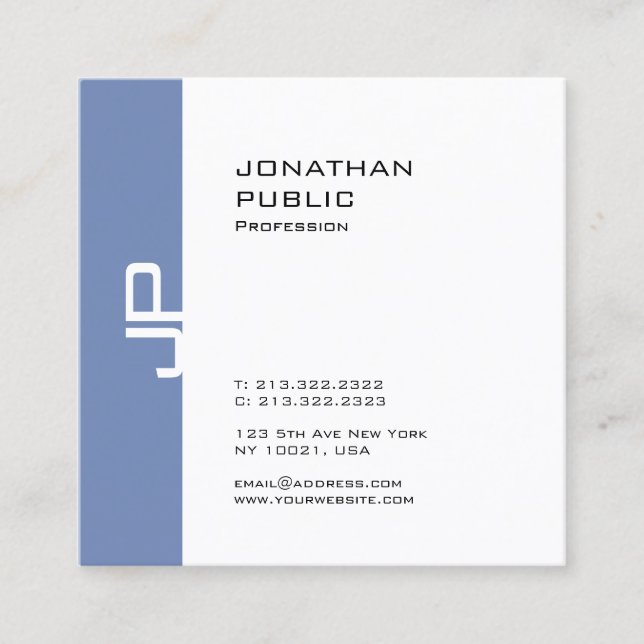 Modern Elegant Sleek Design Monogram Trendy Plain Square Business Card (Front)