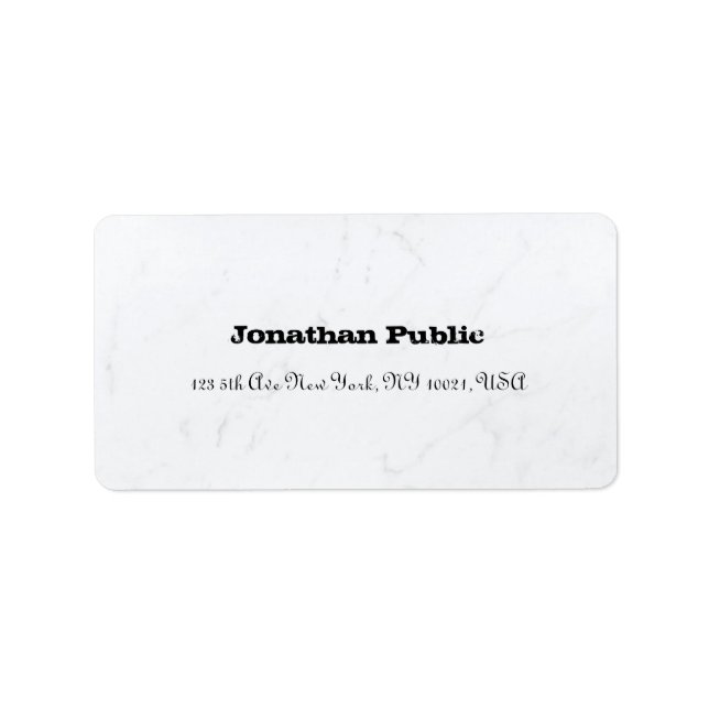 Modern Elegant Sleek White Marble Plain Address Label (Front)
