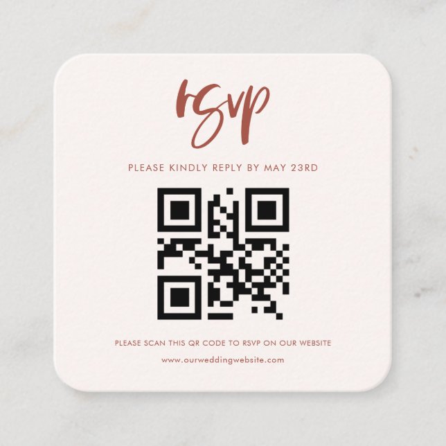 Modern elegant snow pink QR code RSVP response Enclosure Card (Front)