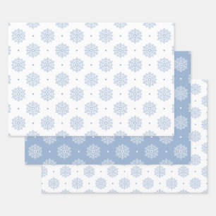 Modern Elegant Snowflake Pattern Winter Blue Wrapping Paper Sheet