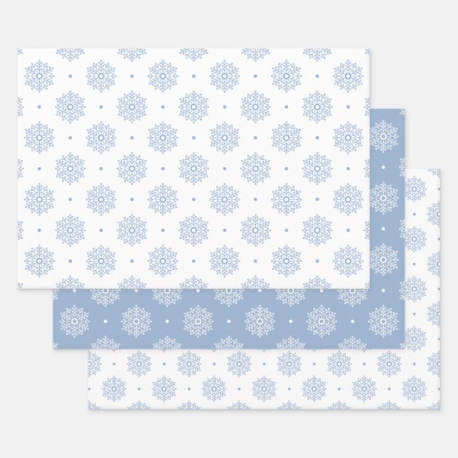 Modern Elegant Snowflake Pattern Winter Blue  Wrapping Paper Sheet (Set)