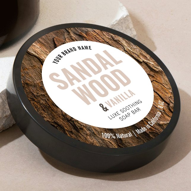 Modern Elegant Soap Spa Product Label With Photo  (Round product label with bold type in neutral beige with custom photo background)