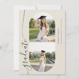 Modern Elegant Soft Sand 3 Photos Graduation  Announcement