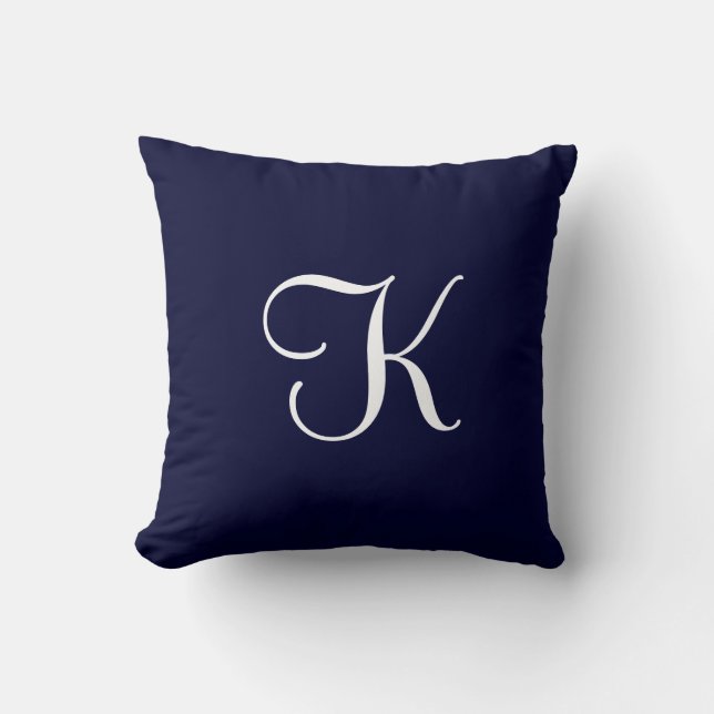 Modern Elegant Solid Dark Navy Custom Monogram Throw Pillow (Front)