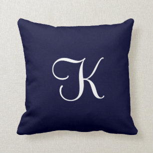 Modern Elegant Solid Dark Navy Custom Monogram Throw Pillow