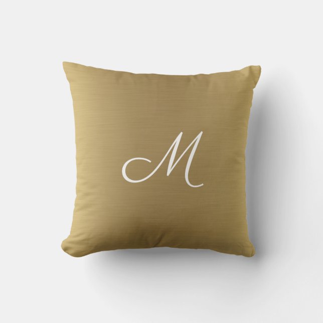 Modern Elegant Solid Gold Customizable Monogram Throw Pillow (Front)