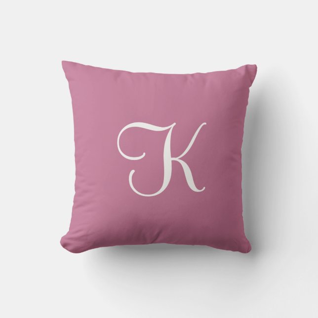 Modern Elegant Solid Mauve Pink Custom Monogram Throw Pillow (Front)