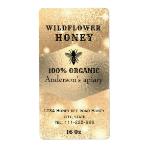 Modern elegant sparkle gold logo bee honey jar