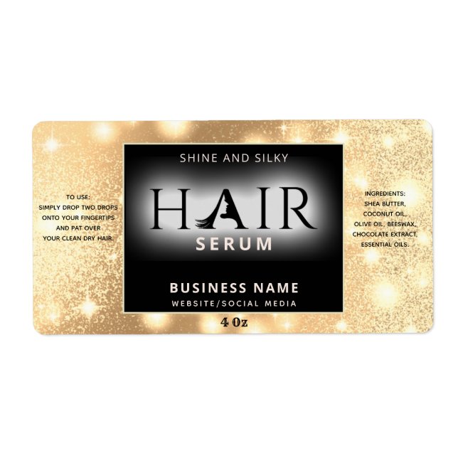 Modern elegant  sparkle  HAIR serum label (Front)