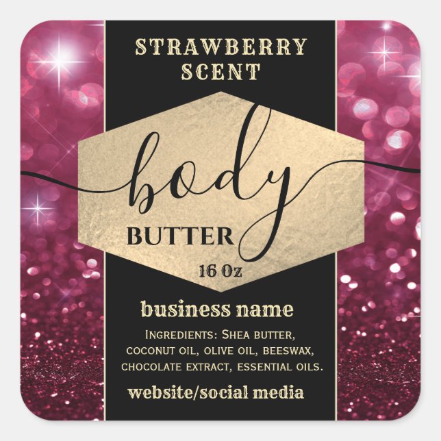Modern elegant sparkle script body butter label (Front)