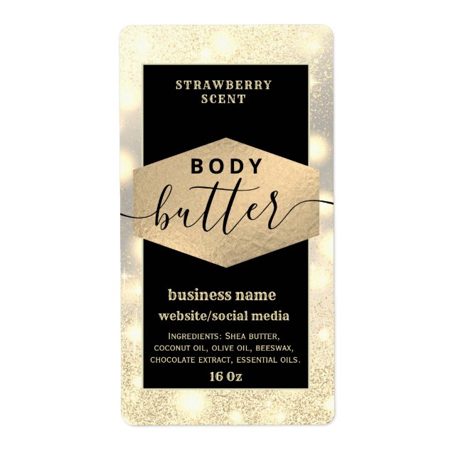 Modern elegant sparkle script body butter label (Front)